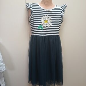 Wonder Nation Navy and White Striped Dress with Daisy